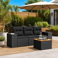 Black Outdoor Sofa Set - 4 Pieces with Padded Cushions