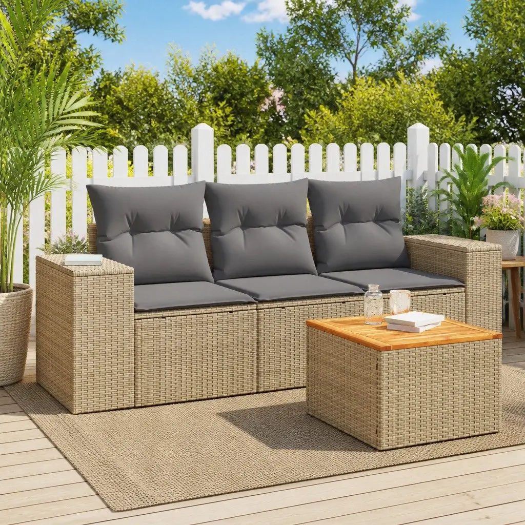 4 Piece Garden Sofa Set Outdoor Furniture Patio Seating Beige Poly Rattan