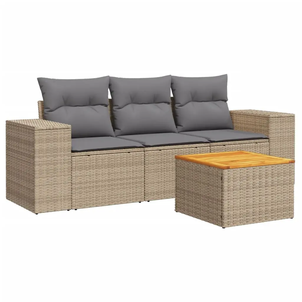 4 Piece Garden Sofa Set Outdoor Furniture Patio Seating Beige Poly Rattan