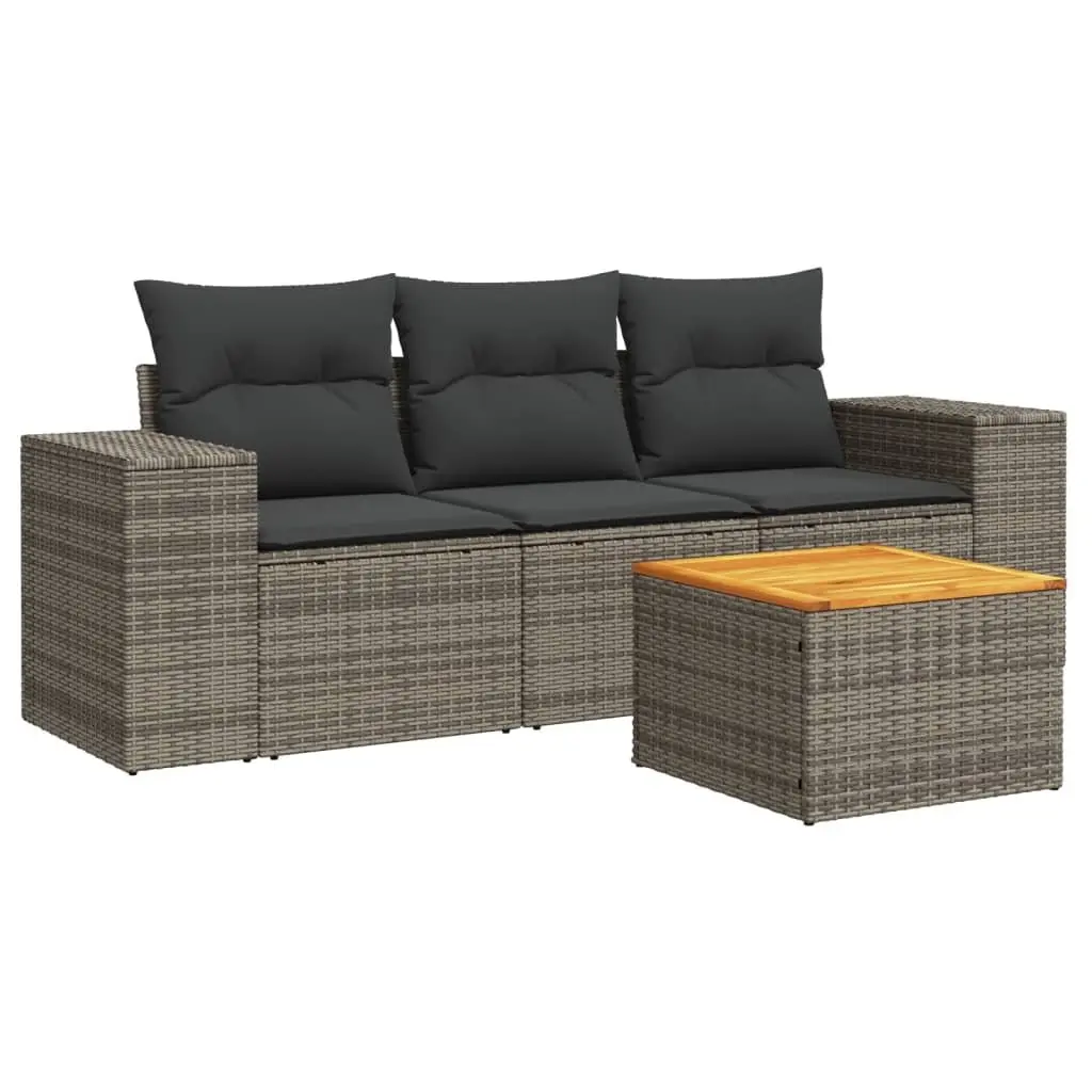 Garden Sofa Set 4 Piece Outdoor Furniture Grey Poly Rattan Modular Seating