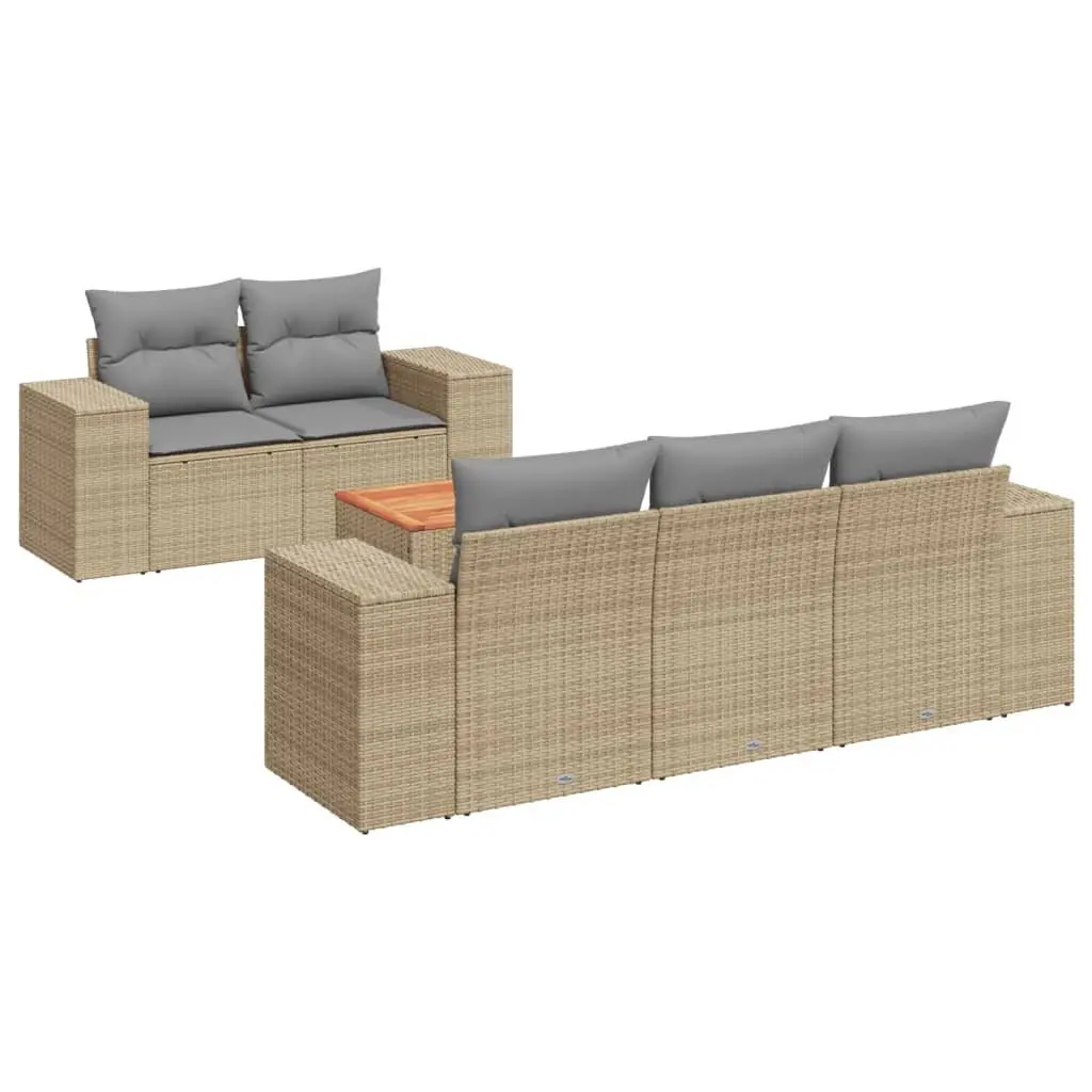 Garden Sofa Set 6 Piece Outdoor Furniture Modular Beige Poly Rattan Cushions