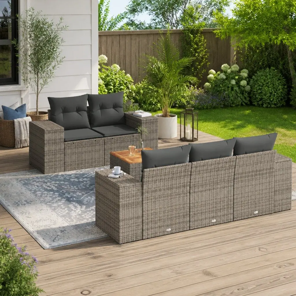 Garden Sofa Set 6 Piece Outdoor Furniture Grey Poly Rattan Patio Seating