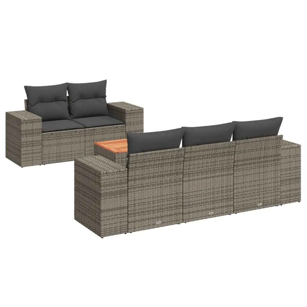 Garden Sofa Set 6 Piece Outdoor Furniture Grey Poly Rattan Patio Seating