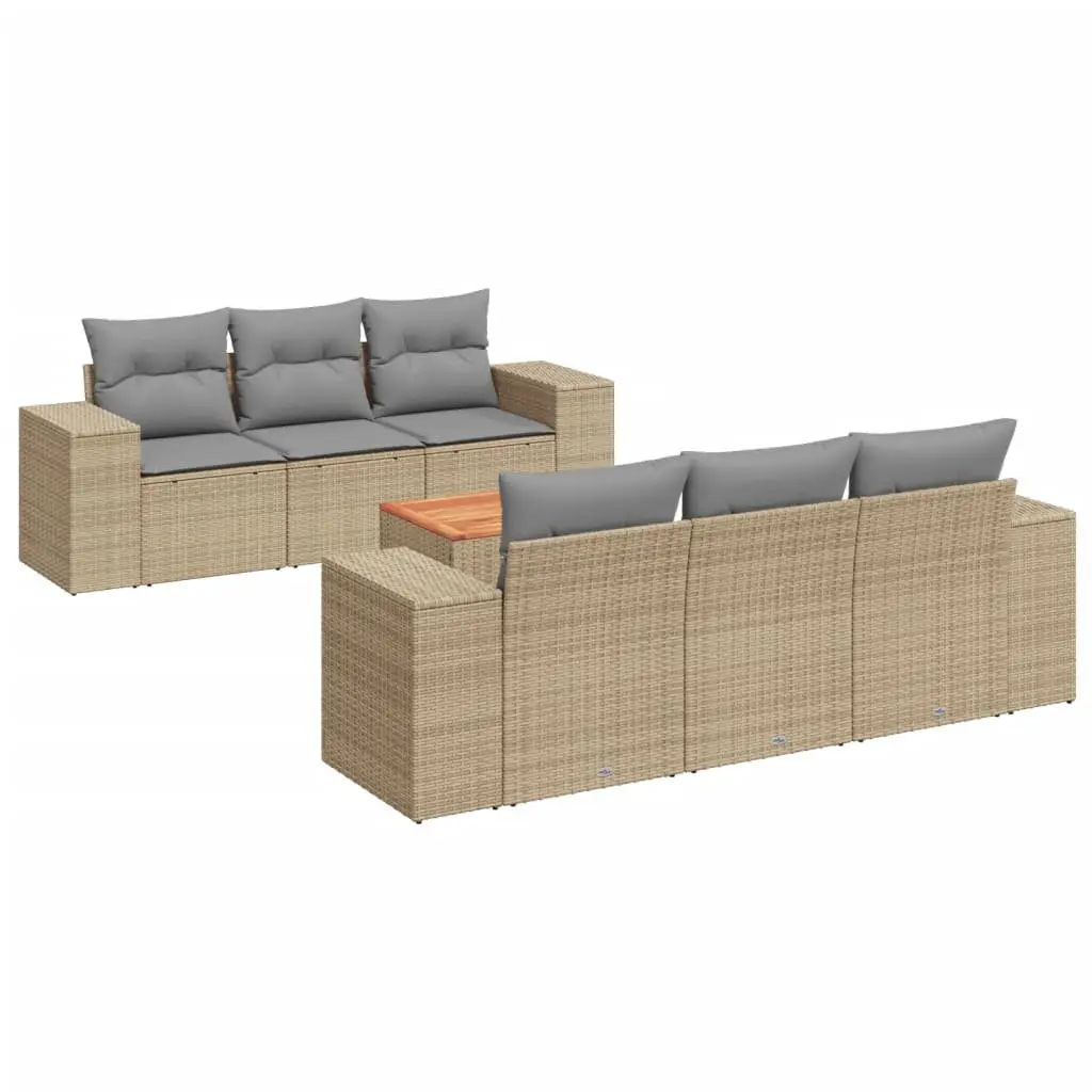 7 Piece Garden Sofa Set Outdoor Furniture Beige Poly Rattan Cushions