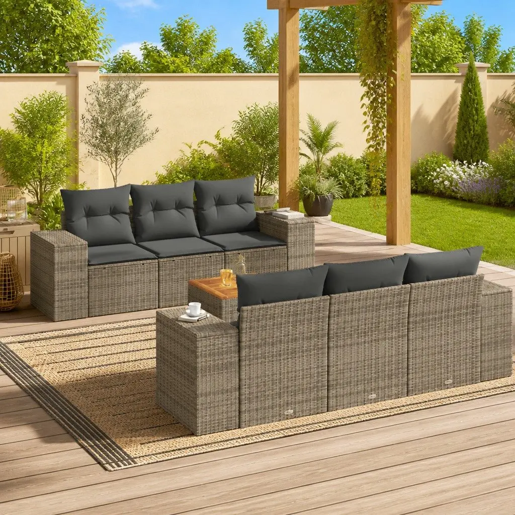 7 Piece Garden Sofa Set Grey Poly Rattan Outdoor Furniture Modular Patio Sectional