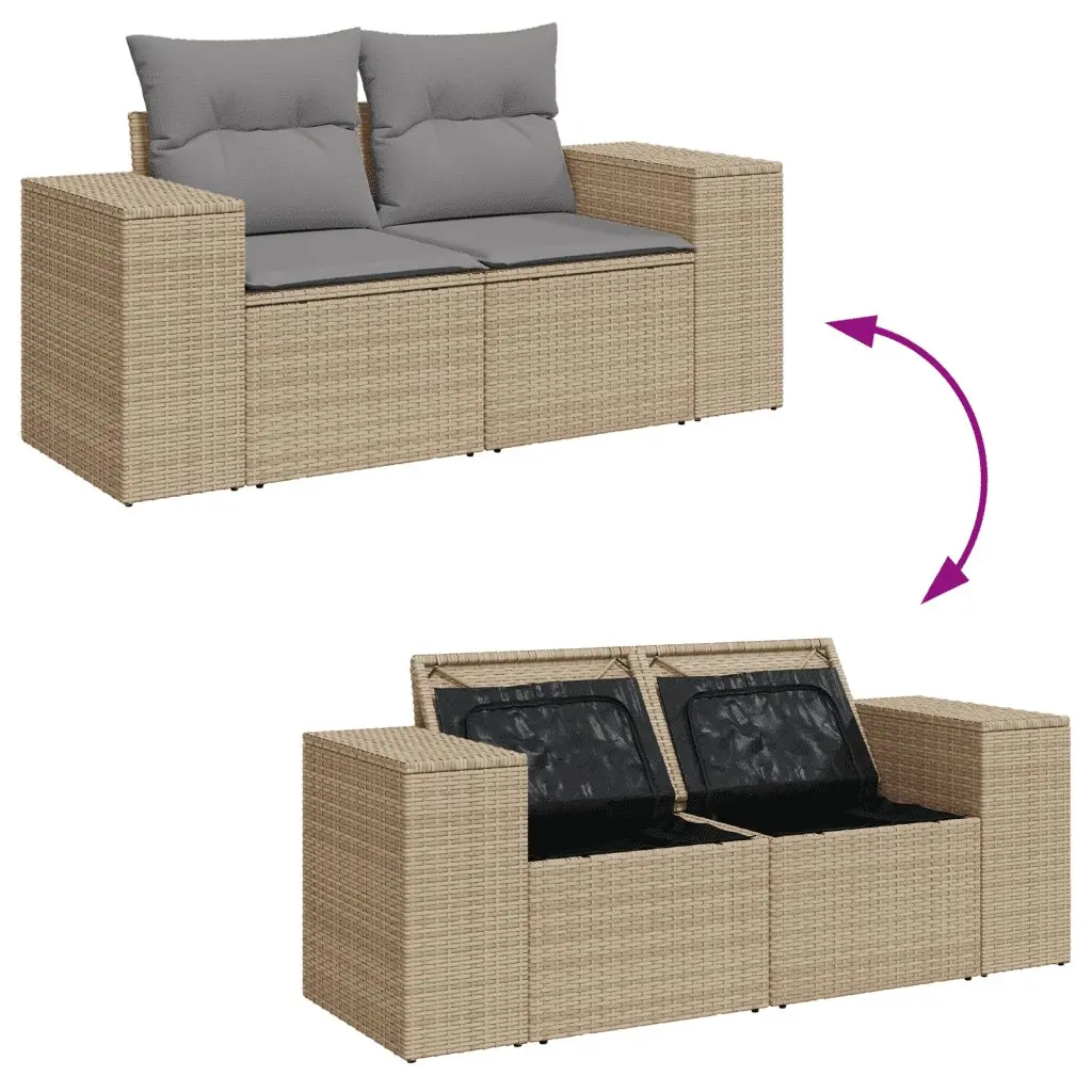 Outdoor Garden Sofa Set 7 Piece Modular Patio Furniture Beige Rattan with Cushions