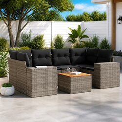 Comfortable 7 Piece Grey Garden Sofa Set with Storage