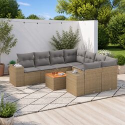 Comfortable 9 Piece Beige Garden Sofa Set with Storage