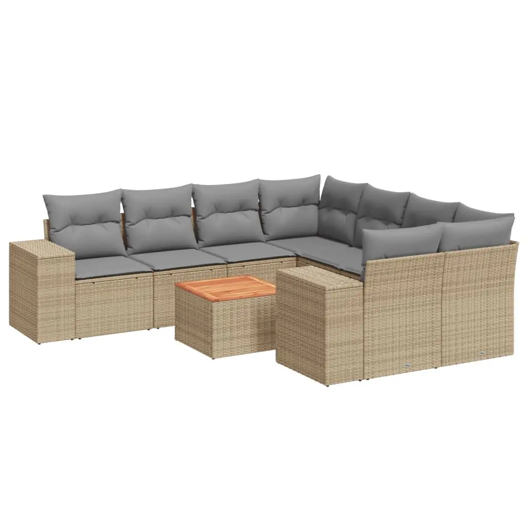 Outdoor Patio Furniture Sofa Set Modular 9 Piece Beige Poly Rattan with Cushions
