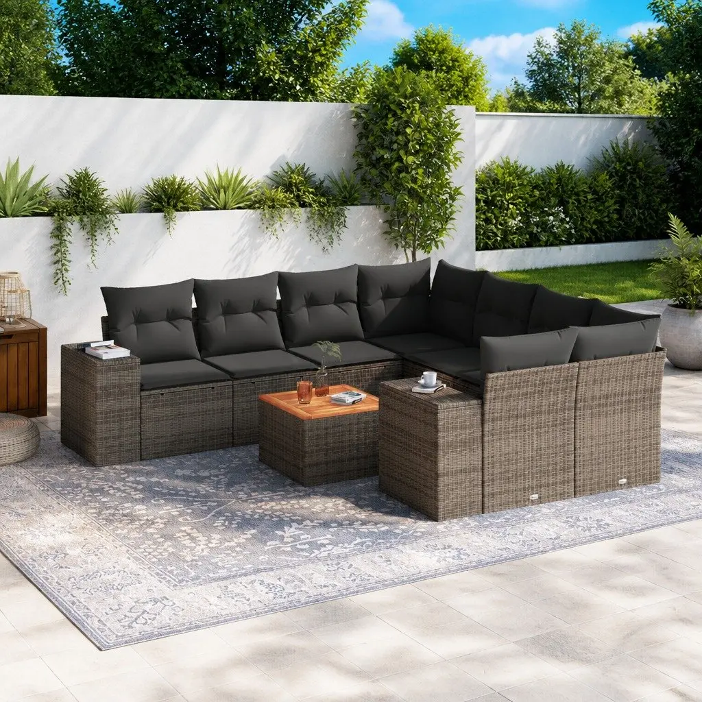 Grey Modular Outdoor Furniture 9 Piece Garden Sofa Set Poly Rattan Patio Seating
