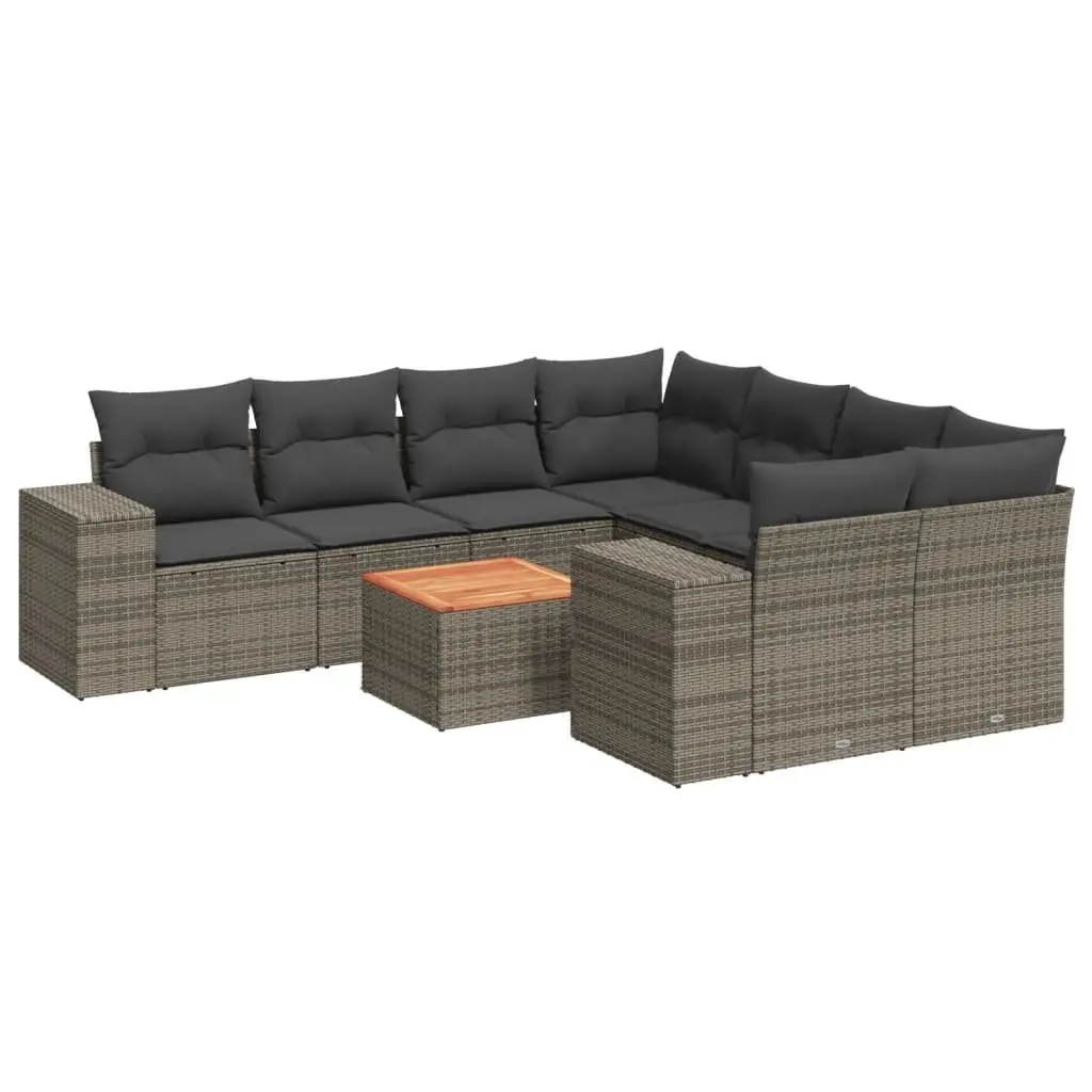 Grey Modular Outdoor Furniture 9 Piece Garden Sofa Set Poly Rattan Patio Seating