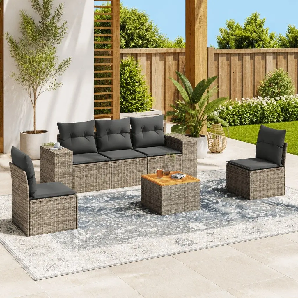 Garden Sofa Set 6 Piece Modular Outdoor Furniture Grey Poly Rattan Patio Seating