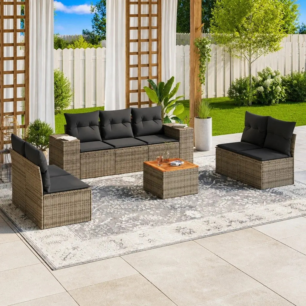 Garden Sofa Set 8 Piece Outdoor Furniture Grey Poly Rattan Modular