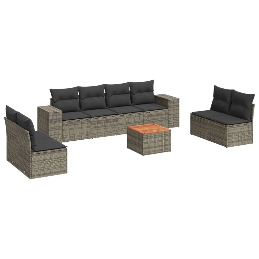 Garden Sofa Set 9 Piece Outdoor Furniture Rattan Grey with Cushions