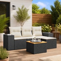 5 Piece Garden Sofa Set with Storage Cushions Black Outdoor Patio Furniture