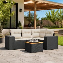 Reliable 5-Piece Black Garden Sofa Set with Cushions