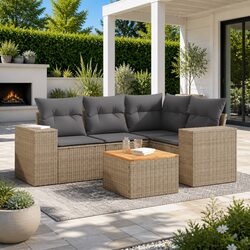 Comfortable 5 Piece Rattan Garden Sofa Set in Beige