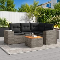 5 Piece Grey Garden Sofa Set with Storage & Cushions
