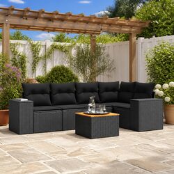 Garden Sofa Set 6 Piece Outdoor Furniture with Cushions Storage Black Rattan