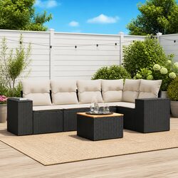 Comfortable 6-Piece Black Garden Sofa Set with Cushions