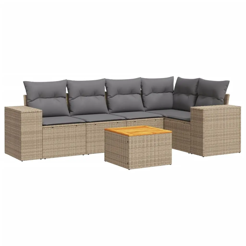 Garden Sofa Set Outdoor Furniture 6 Piece Modular Beige Poly Rattan Patio Seating