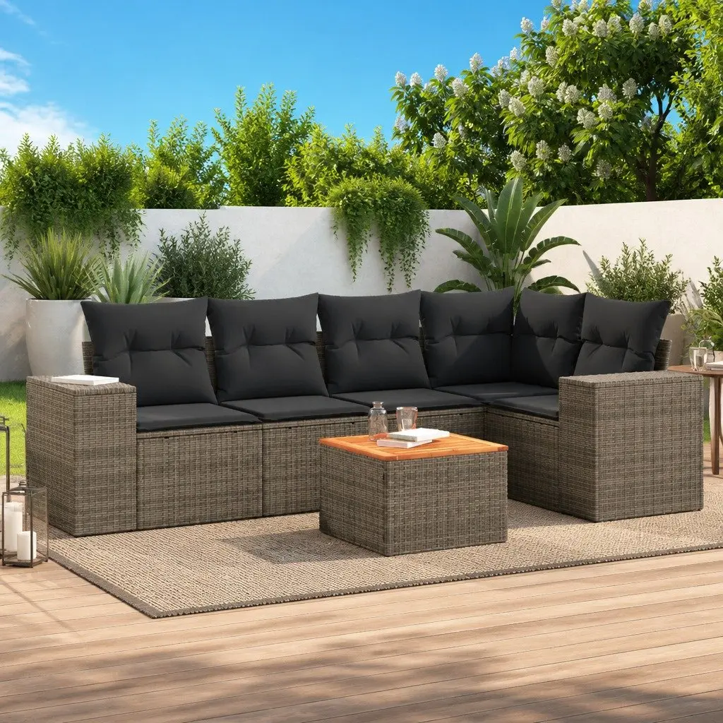 Garden Sofa Set 6 Piece Outdoor Furniture Modular Grey PE Rattan Patio Seating