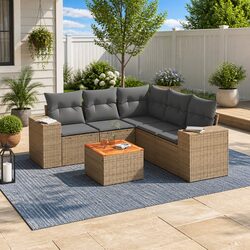 Versatile 6-Piece Beige Outdoor Sofa Set with Storage