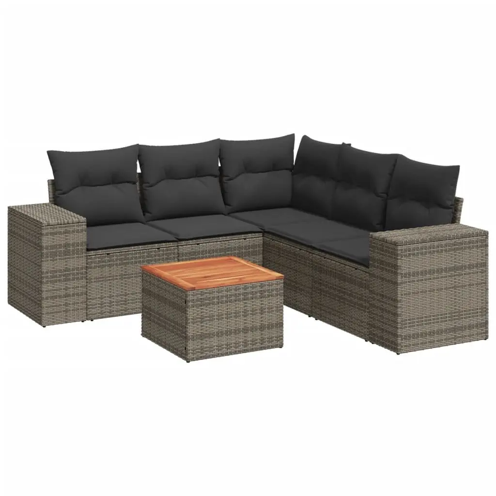 Garden Sofa Set 6 Piece Grey Poly Rattan Outdoor Furniture with Storage Cushions
