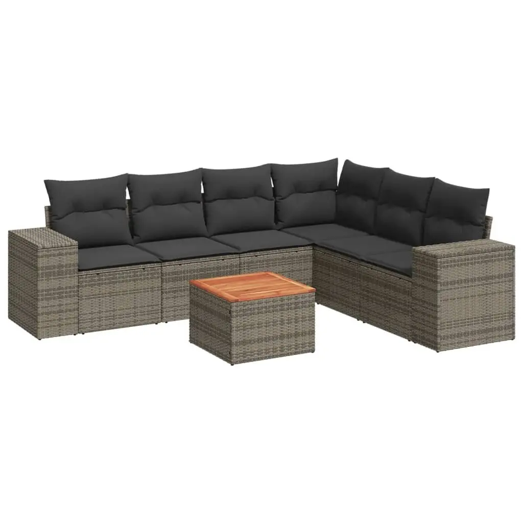 Garden Sofa Set 7 Piece Grey Poly Rattan Outdoor Furniture Patio Seating