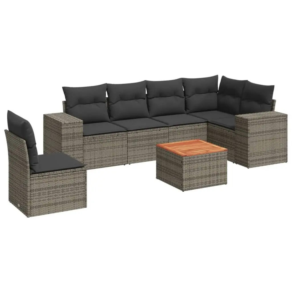 7 Piece Garden Sofa Set Outdoor Furniture Grey Poly Rattan with Cushions Storage