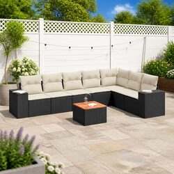 8 Piece Garden Sofa Set Outdoor Furniture Black Poly Rattan with Cushions