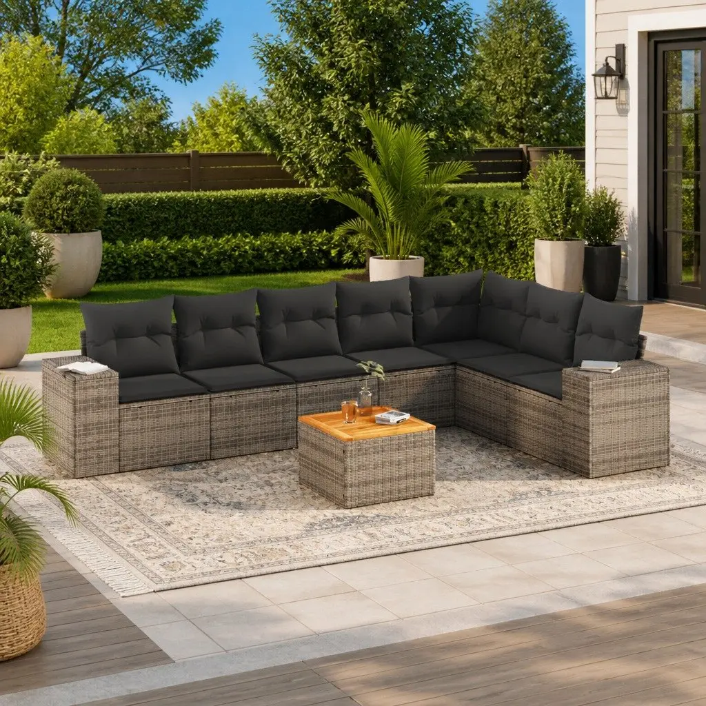 Garden Sofa Set 8 Piece Outdoor Furniture Grey Poly Rattan Modular Patio Seating