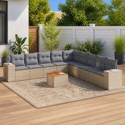 Comfortable 10 Piece Garden Sofa Set with Beige Cushions