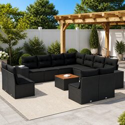 Practical and Stylish 12 Piece Black Rattan Garden Sofa Set