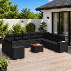 Practical 11-Piece Black Garden Sofa Set with Comfort