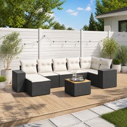 Comfortable 8 Piece Black Outdoor Sofa Set with Cushions