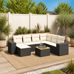 Garden Sofa Set 8 Piece Outdoor Furniture Black Poly Rattan with Cushions