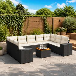 10-Piece Modular Black Garden Sofa Set for Outdoor Use