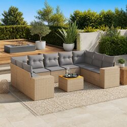Comfortable Beige 10-Piece Outdoor Sofa Set with Storage