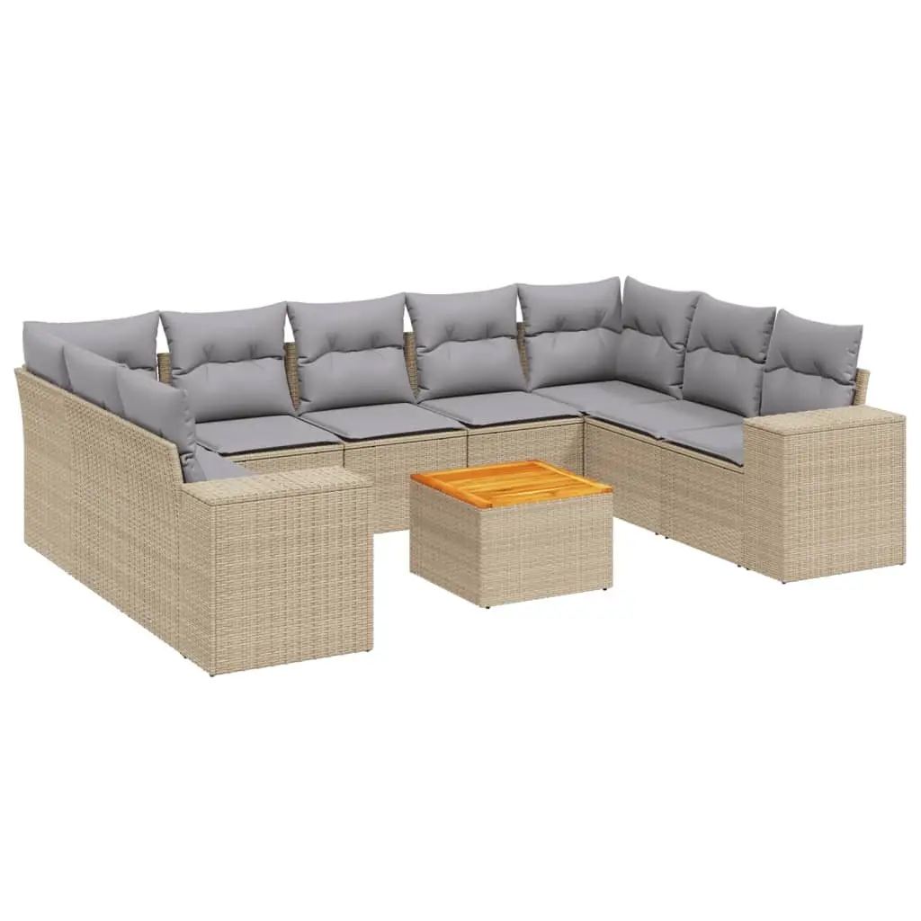 Beige 10-Piece Outdoor Sofa Set with Storage
