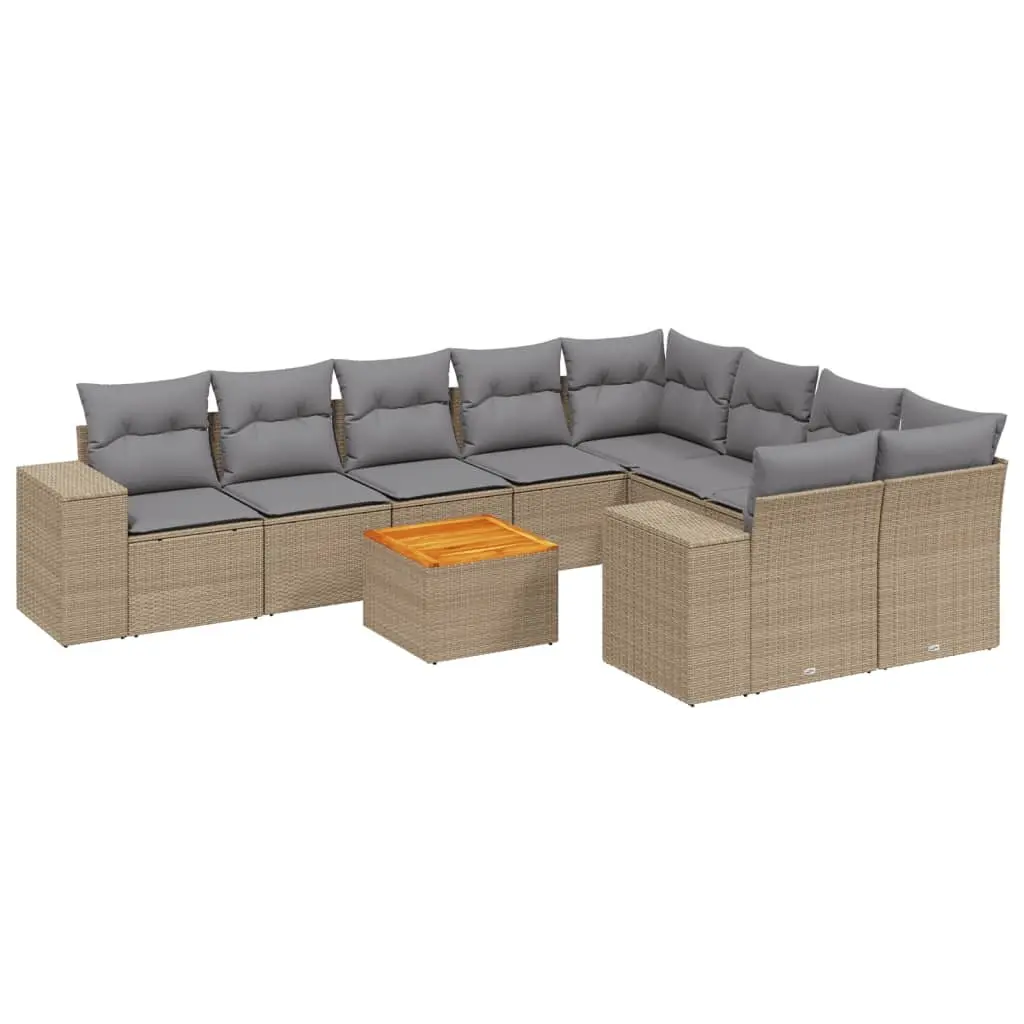 Garden Sofa Set 10 Piece Outdoor Furniture Beige Poly Rattan Patio Seating