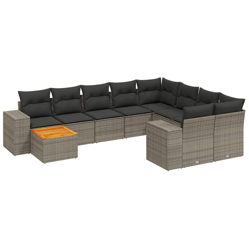 Garden Sofa Set Outdoor Furniture 10 Piece Grey Rattan Sectional with Storage