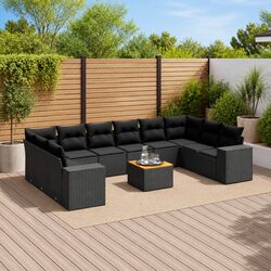 Garden Sofa Set 11 Piece Outdoor Furniture Patio Black Poly Rattan Modular
