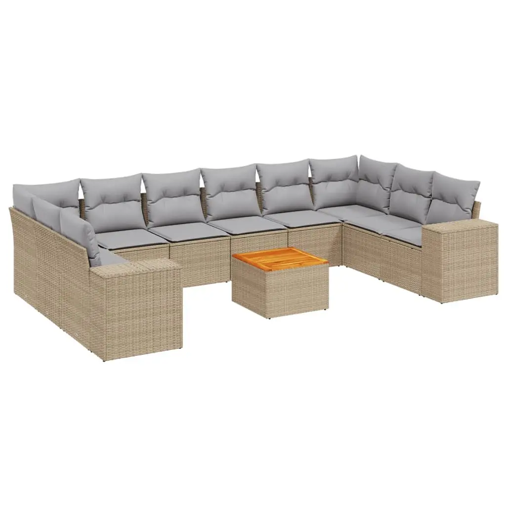 Modular Garden Sofa Set 11 Piece Outdoor Furniture Beige with Cushions and Storage
