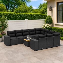 Comfortable 11 Piece Black Garden Sofa Set for Relaxation