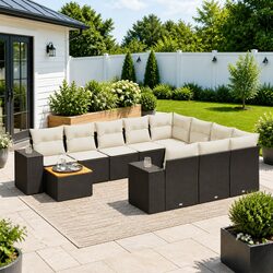 Comfortable 11 Piece Black Patio Sofa Set with Value
