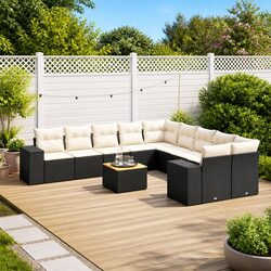 Warm and Practical 11 Piece Black Garden Sofa Set