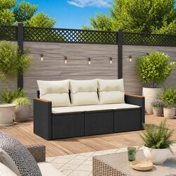 Comfortable 3-Piece Black Rattan Garden Sofa Set