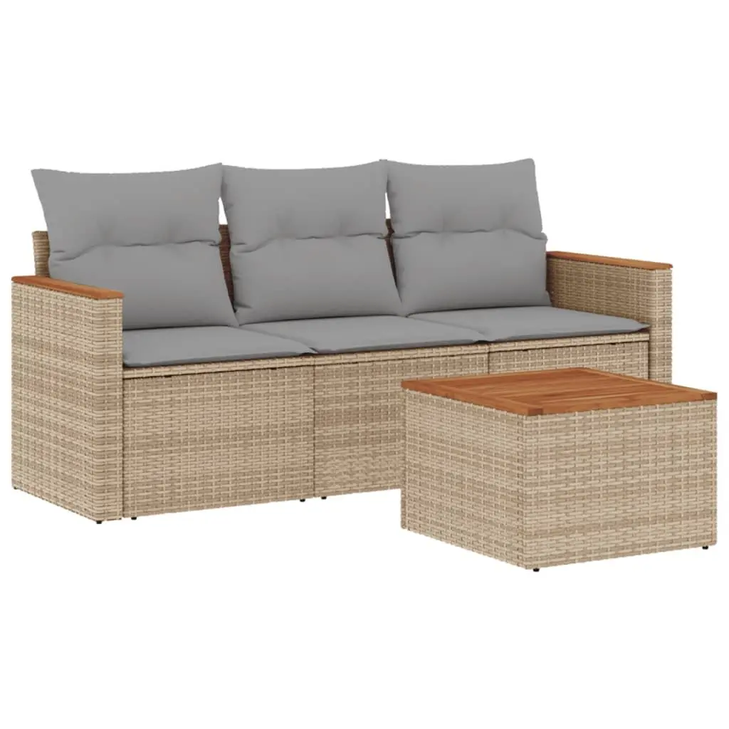 Outdoor Garden Sofa Set 4 Piece Beige Poly Rattan Patio Furniture with Storage