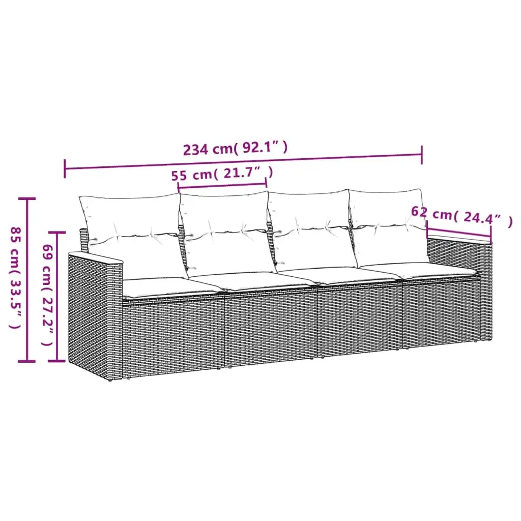 Garden Sofa Set Modular Outdoor Furniture 4 Piece Black with Cushions Storage